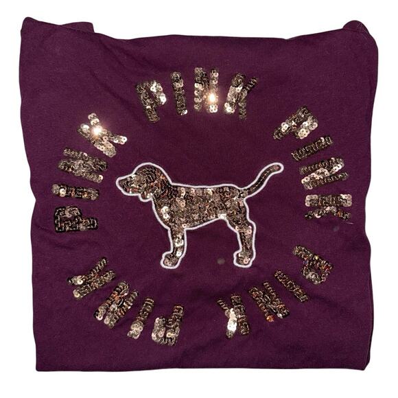 Victorias Secret Pink Women’s large burgundy maroon gold sequin tee shirt top - Picture 2 of 6